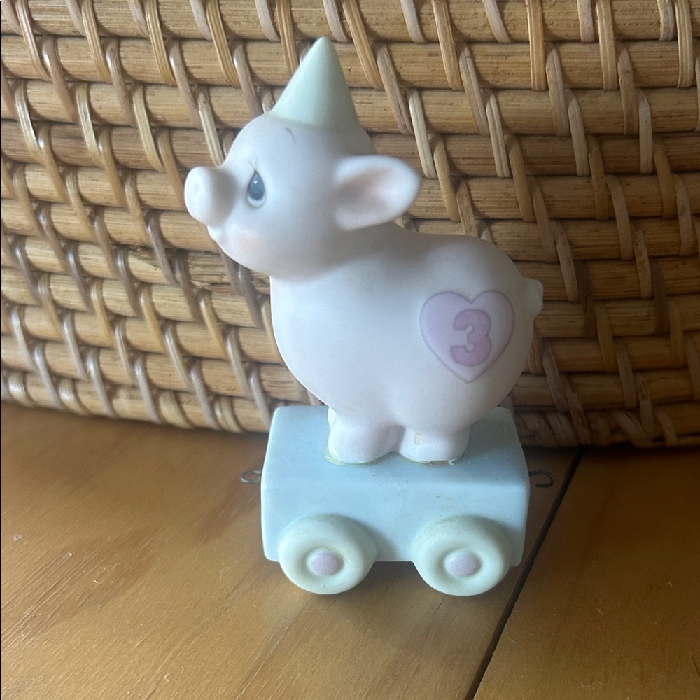 Precious Moment Birthday Train Age 3 Heaven Bless Your Special Day pig figurine